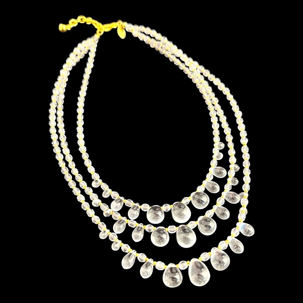 Vintage 1990s Joan Rivers Czech Glass Bead Necklace Triple Strand - 11A